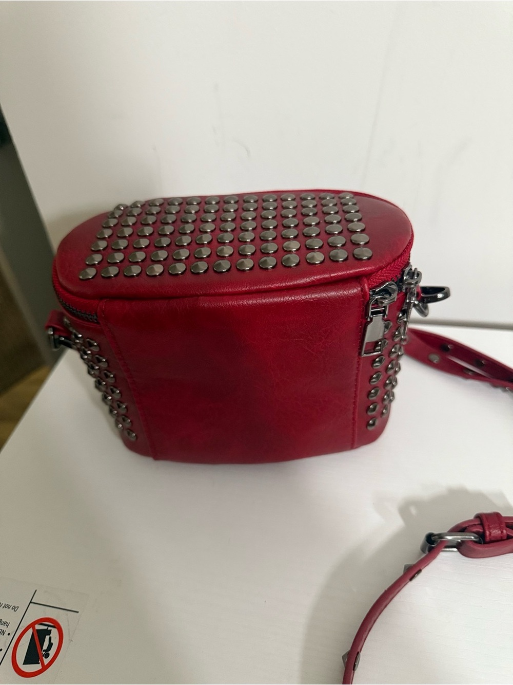 Studded Red Crossbody Bag - Women's Shoulder Bag - Picture 2 of 4